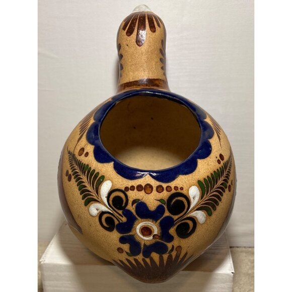 Mexican Folk Art Clay Bird Quail Peacock Planter Tonala Style Large 11" Tall - Picture 3 of 16